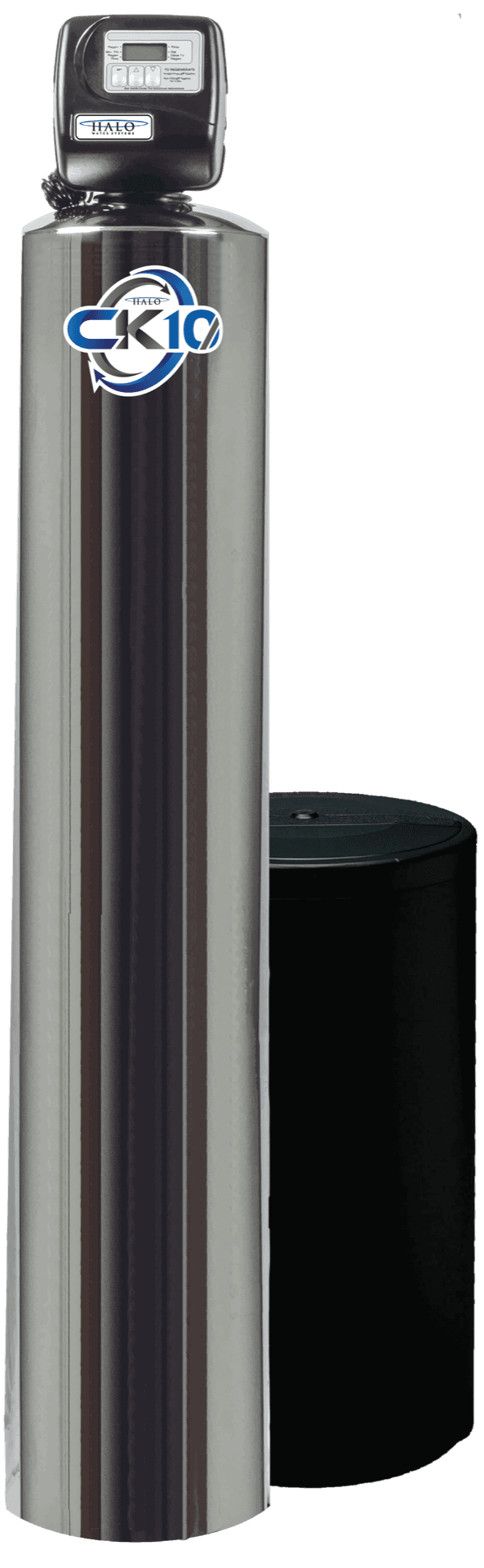 HALO CK10 ion-exchange water softener with resin and brine tanks